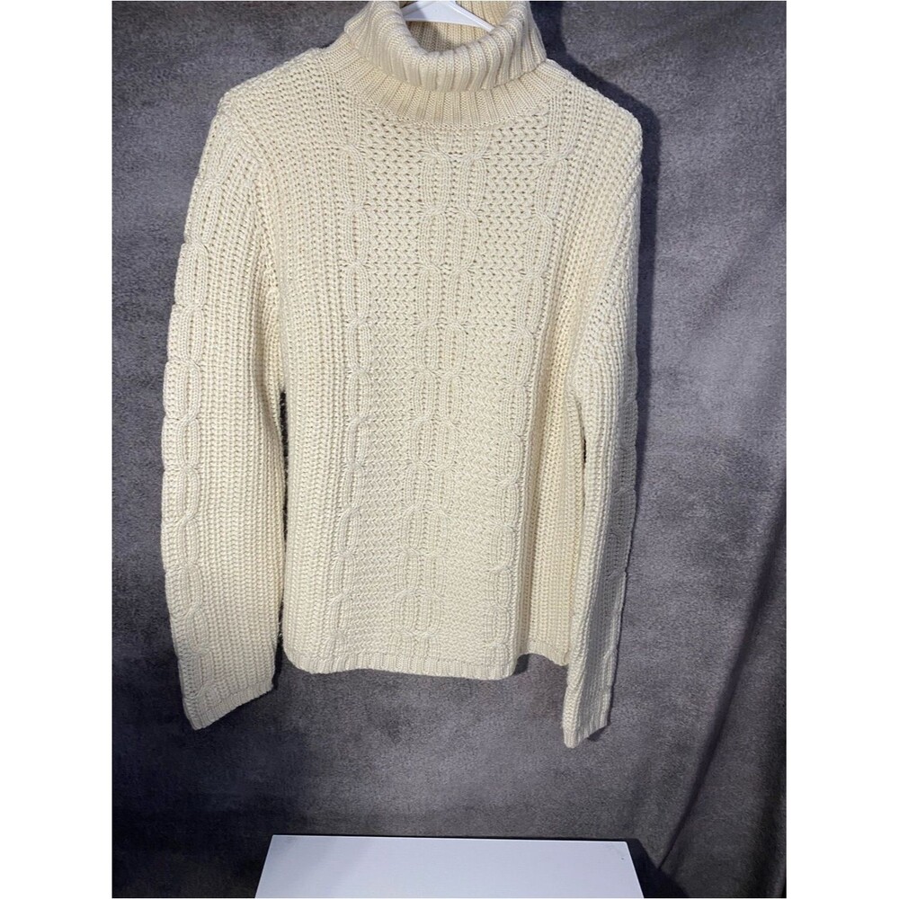 Vintage Tangents Cable Knit Turtleneck Sweater Womens L Cream Wool Blend